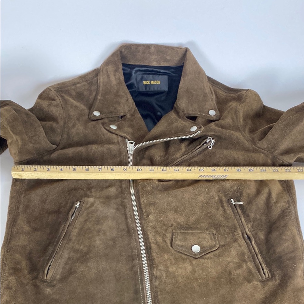Buck Mason Brown Suede Leather Moto Jacket Size Small - Picture 6 of 10
